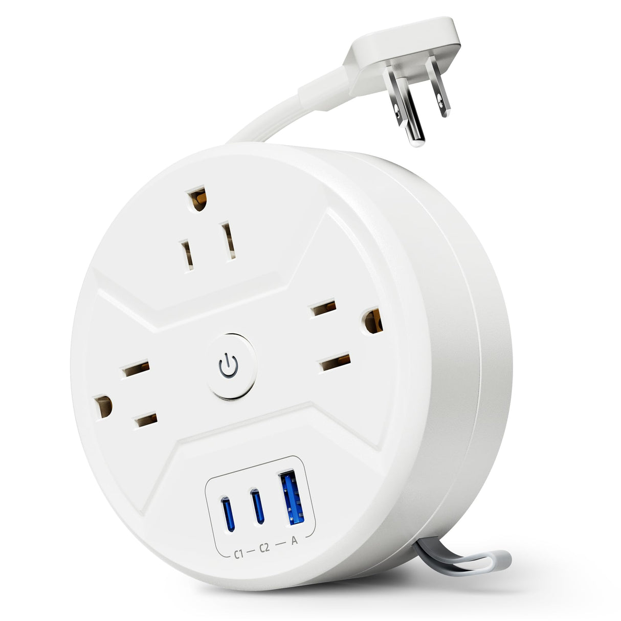 PD 20W C Travel Power Strip, SUPERDANNY 5ft Retractable Extension Cord Fast Charging Station, Portable 3-AC & 3-USB Flat Plug Extension Cord for Home Office, Business Travel, Trip, Cruise, White SUPERDANNY