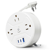PD 20W C Travel Power Strip, SUPERDANNY 5ft Retractable Extension Cord Fast Charging Station, Portable 3-AC & 3-USB Flat Plug Extension Cord for Home Office, Business Travel, Trip, Cruise, White SUPERDANNY