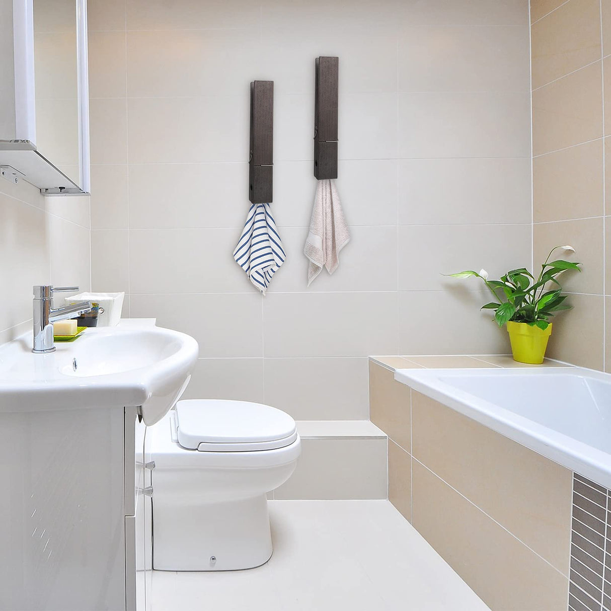 2 Pieces 12 Inch Jumbo Clothespin Wooden Clothespin Towel Holder Giant Wooden Clothes Pins Large Wooden Clothes Clips with Spring (Dark Color) Blulu