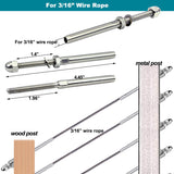 Sowtowe 3/16 T316 Stainless Steel Stud Tensioner Cable Railing Hardware 60pcs，for Wood & Metal Posts Cable Railing System Kit Sowtowe