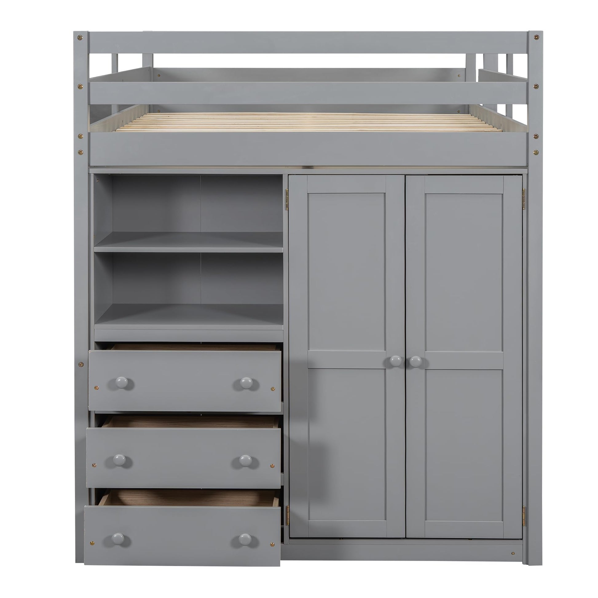 Harper & Bright Designs Full Size Grey Loft Bed with Wardrobe, Desk, and Storage Solutions - WoodArtSupply