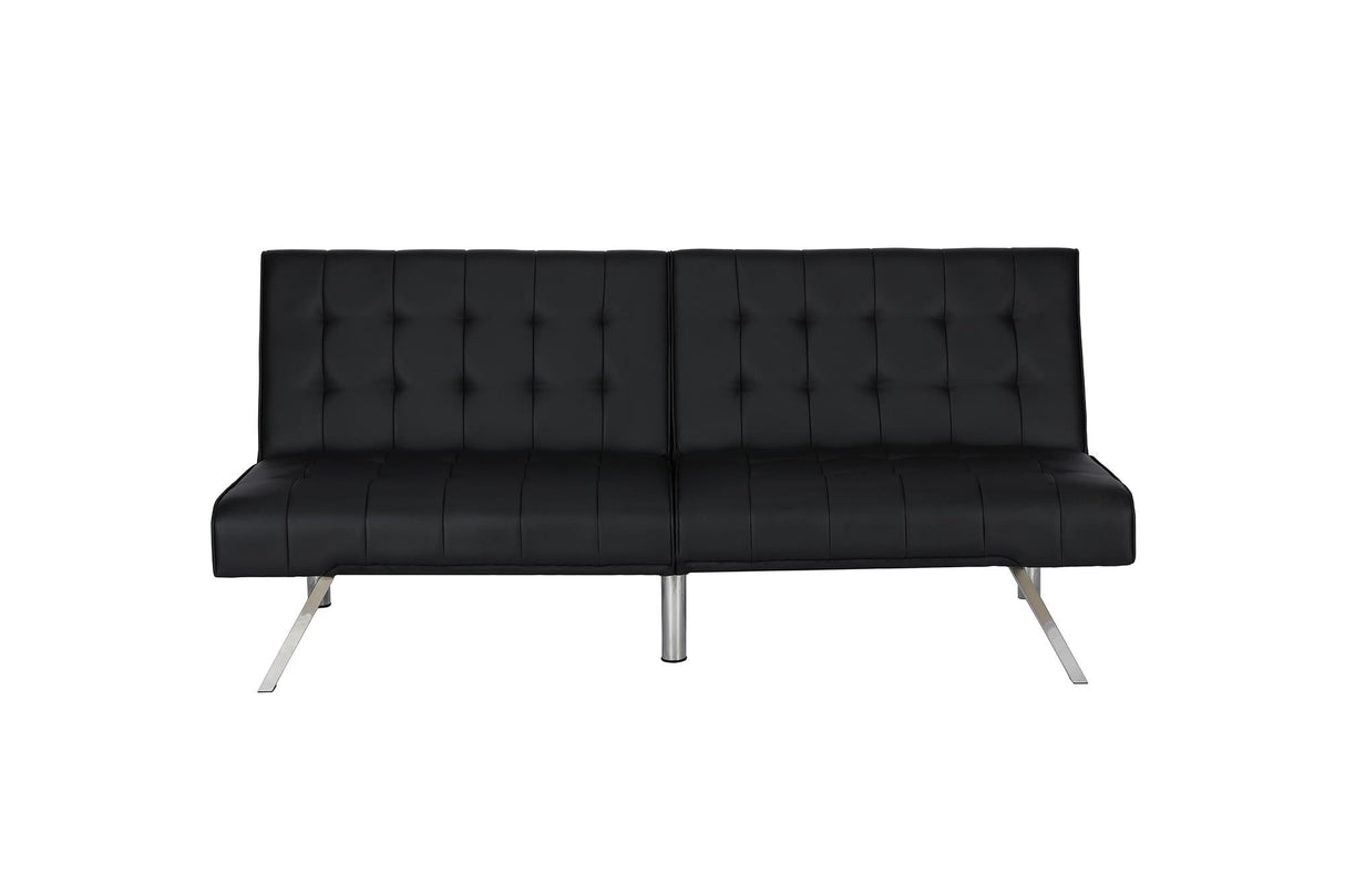 DHP Emily 71 Inch Futon Sofa Bed, Armless Upholstered Couch Sleeper with Tufted Back and Seat, Mid-Century Modern, Black Faux Leather DHP