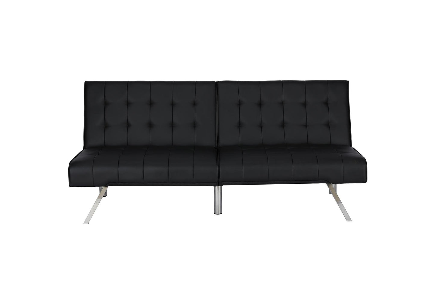 DHP Emily 71 Inch Futon Sofa Bed, Armless Upholstered Couch Sleeper with Tufted Back and Seat, Mid-Century Modern, Black Faux Leather