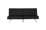 DHP Emily 71 Inch Futon Sofa Bed, Armless Upholstered Couch Sleeper with Tufted Back and Seat, Mid-Century Modern, Black Faux Leather DHP