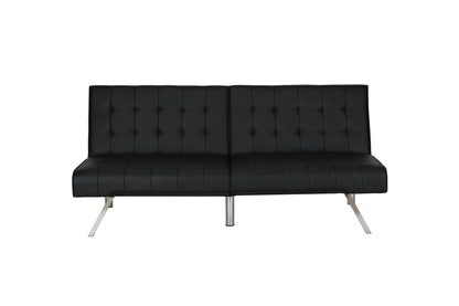 DHP Emily 71 Inch Futon Sofa Bed, Armless Upholstered Couch Sleeper with Tufted Back and Seat, Mid-Century Modern, Black Faux Leather