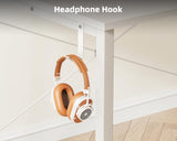 ODK Computer Desk - 40 Inch Office Writing Desk for Home, Student Study Desk with Storage Bag, Headphone Hook & Power Outlets, Modern Simple Table for Bedroom, White ODK