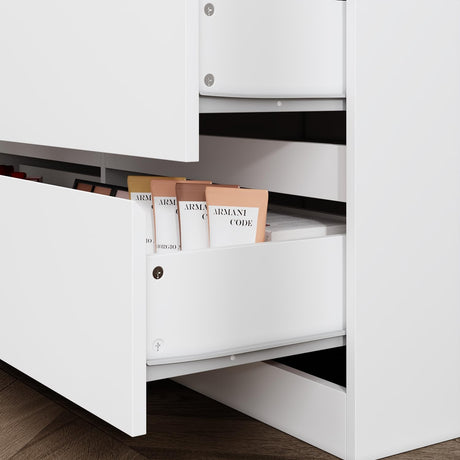 ROMSHINE 6 Drawer Dresser with Rotatable Tabletop, Modern Chest of Drawers with Extendable Desk (No More Than 98" W), Drawer Organizer for Bedroom Home Office, White Dresser ROMSHINE