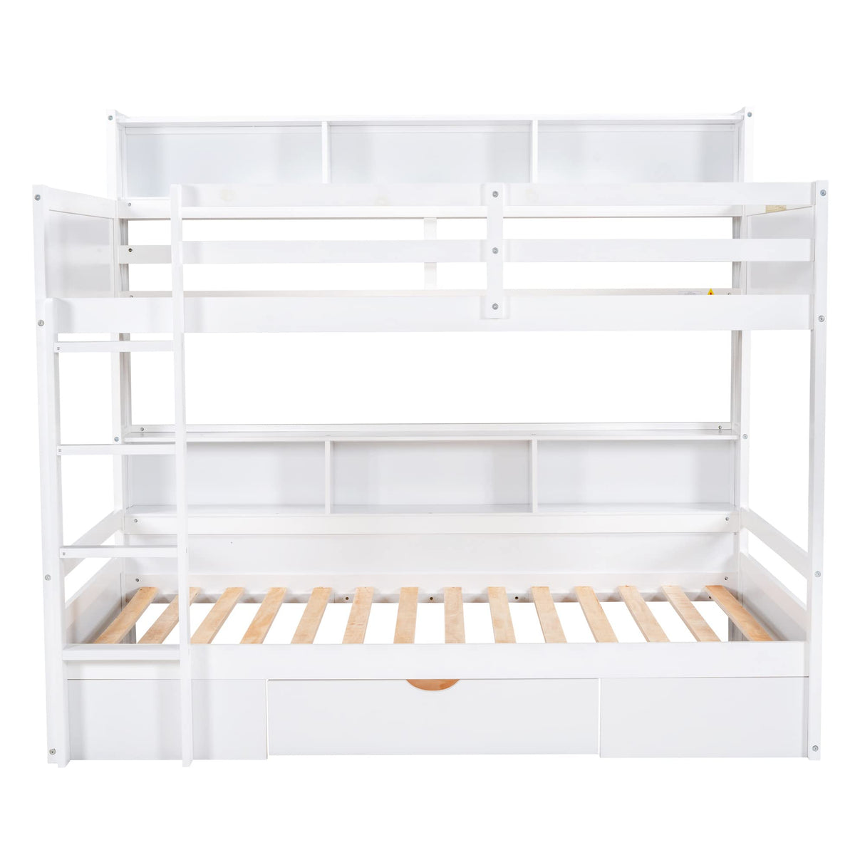 Twin Over Twin Solid Wood Bunk Bed with Storage Drawer and Built-in Shelves by Harper & Bright Designs in White Harper & Bright Designs