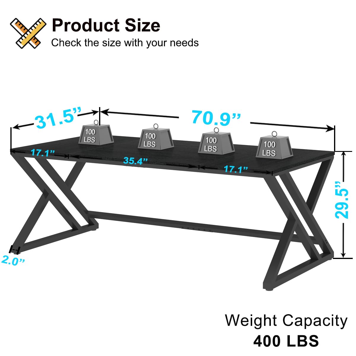 HSH 70.8" Black Computer Desk, Large Modern Workstation Home Office Desk, Long Industrial Study Gaming Work Writing Desk for 2 Person, Farmhouse Double Wood Executive Pc Table with Storage in - WoodArtSupply