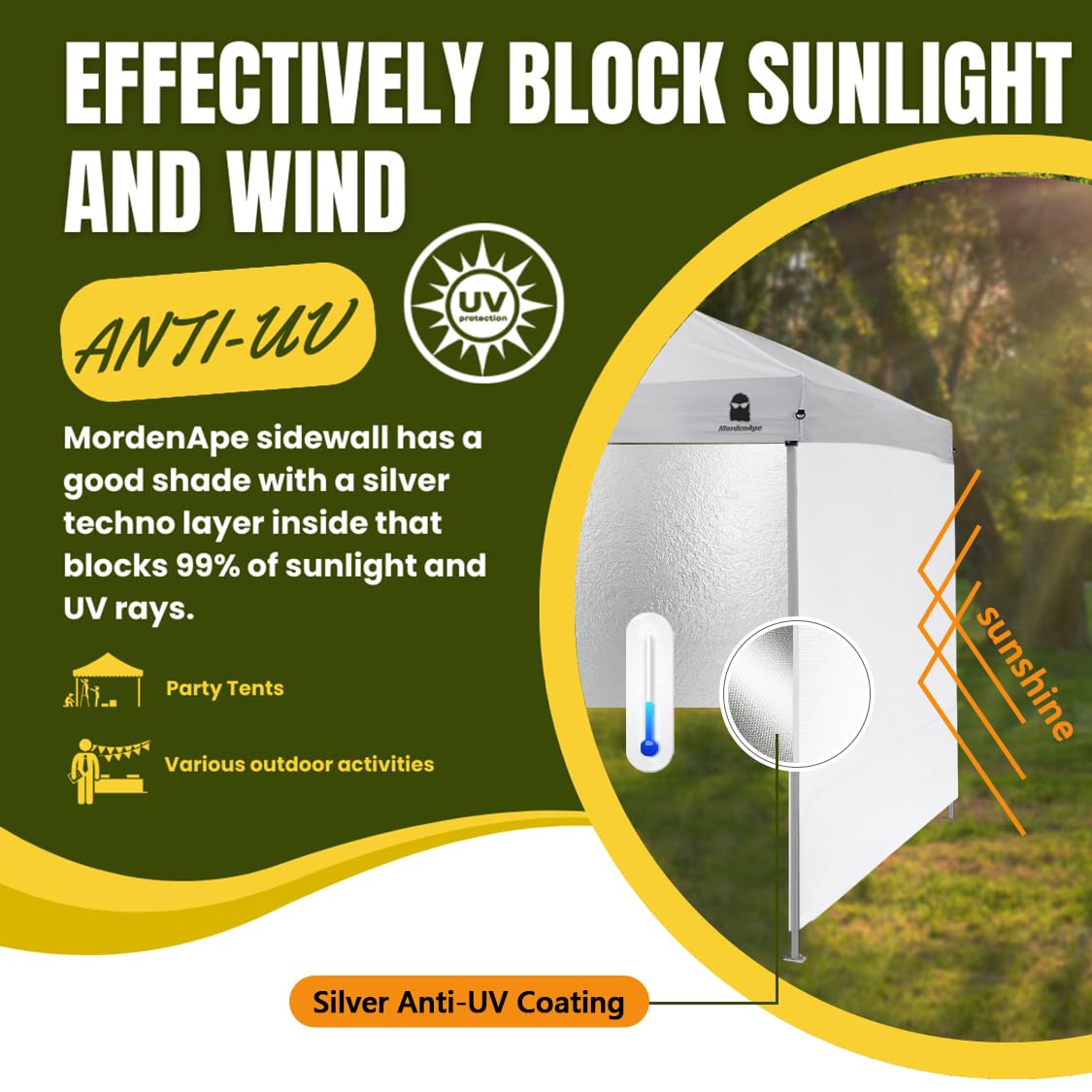 MordenApe 10x10 Pop Up Canopy Tent Sidewalls - Straight Leg Compatible, 300D Waterproof Polyester with 99% UV Protection, 3 Piece White Wall Set MordenApe