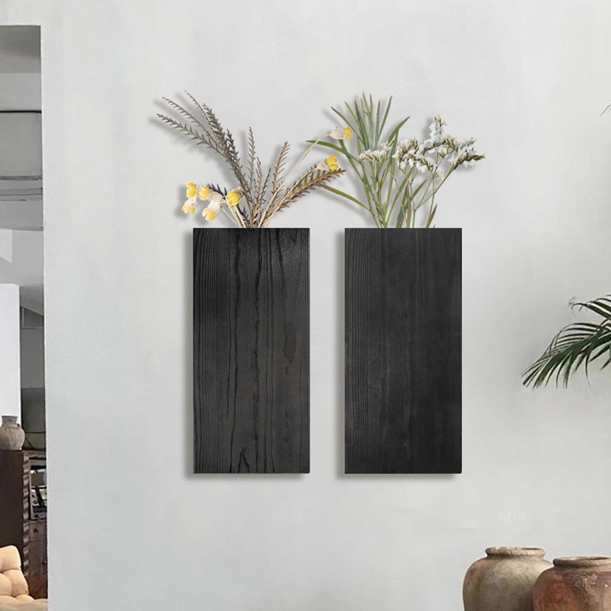 Wlicon 2 Pack Wood Wall Planters Vase for Dried Flowers and Artificial Greenery Plants Holder Wood Wall Decor for Living Room Bedroom Kitchen Home Office Decoration, Modern Farmhouse Wooden Wall Vases Wlicon