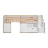 Bellemave Twin Size Low loft Bed for Kids,Wood Loft Beds,Modern Farmhouse Twin loft Bed,Loft Bed with Desk and Storage, No Box Spring Needed,for Kids, Cream White and Natural Bellemave