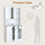 Buenhomino White Kitchen Pantry Cabinet, 71" Hutch Cabinet with Countertop & Power Outlet & Adjustable Shelves, High Gloss Wood Buffet Cabinet with Microwave Stand for Living Room, Dinning Room Buenhomino