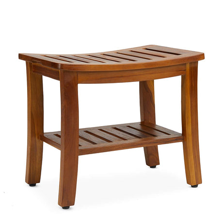 TeakCraft Teak Shower Bench with Shelf 21 Inch, Fully Assembled Teak Wood Shower Stool & Spa, Shower Bench for Elderly, Indoor and Outdoor Use, The Hermod TeakCraft