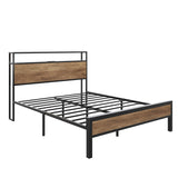 AMERLIFE Queen Size Bed Frame Industrial Platform Bed with Charging Station, 2-Tier Storage Headboard/No Box Spring Needed/Noise-Free/Rustic Brown AMERLIFE