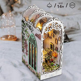 DIY Book Nook Kit - Miniature Dollhouse Booknook Kit for Adults,Teens, 3D Wooden Puzzle Bookend Bookshelf Deco, Christmas Birthday Gift, Flower House