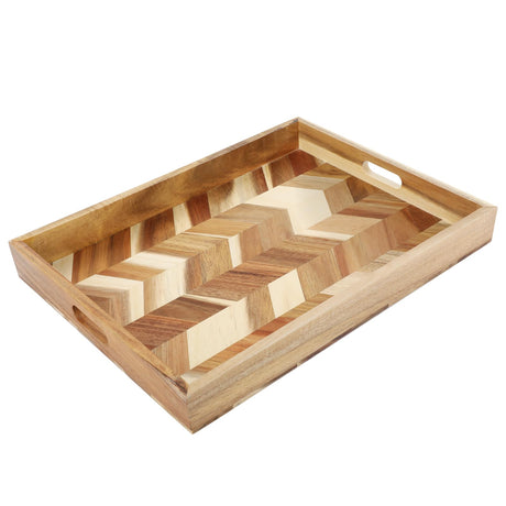 Acacia Wood Serving Tray with Handles，15.7x11.8 in Colorful Wooden Serving Tray Ottoman Tray Decorative Serving Trays Platter for Breakfast in Bed, Great for Lap &Couch Charmewood