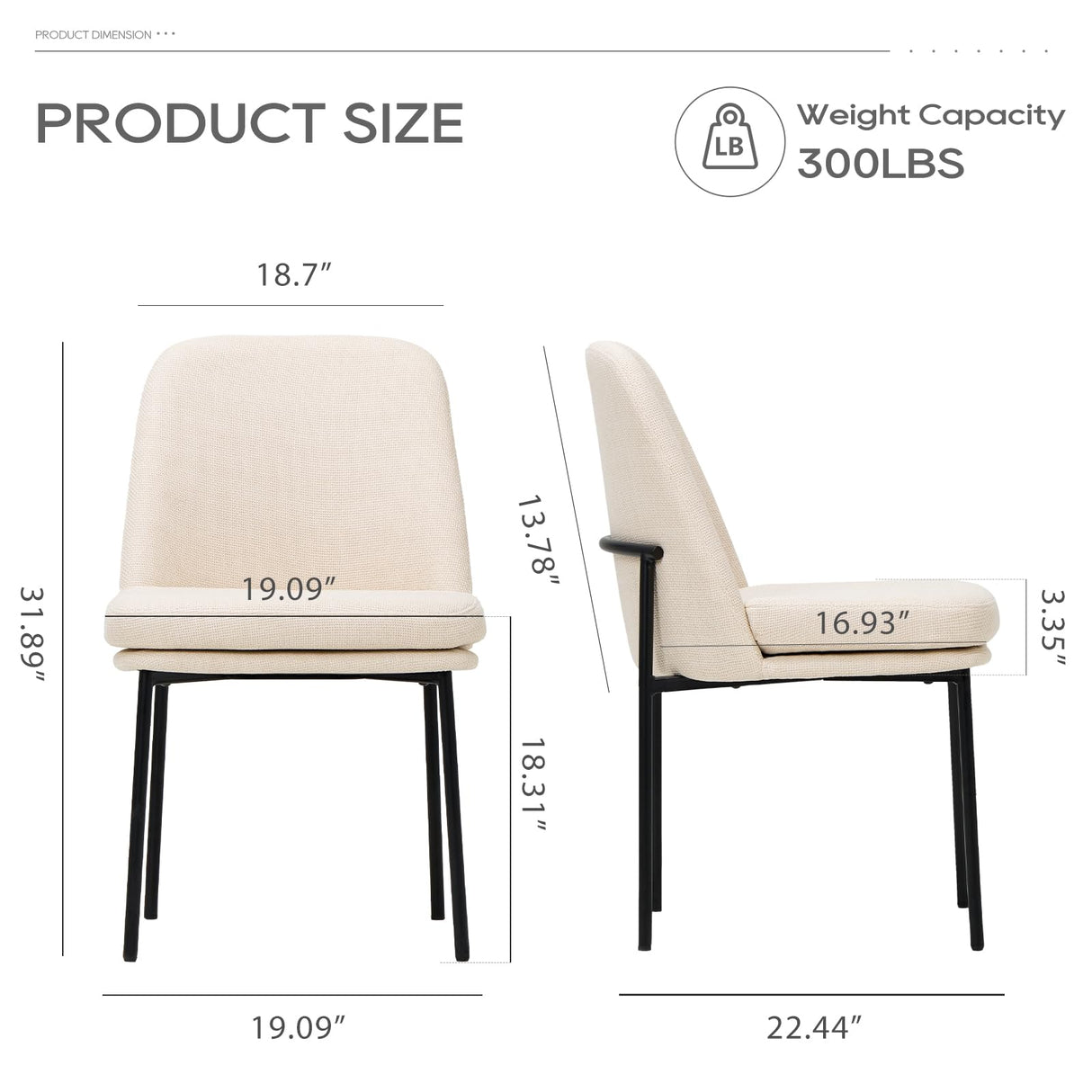 COLAMY Modern Dining Chairs Set of 2, Fabric Upholstered Dining Room Chairs Dinner Chair Stylish Kitchen Chairs with Curved Back and Metal Legs, Beige COLAMY
