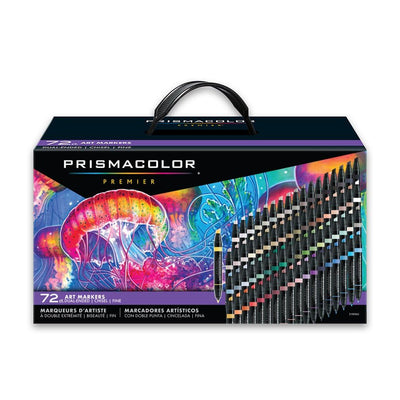 Prismacolor Premier Dual-Ended Art Markers, Alcohol-Based Markers with Fine & Chisel Tips, Assorted Colors, Set of 72 in Carry Case