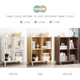 IOTXY Freestanding Open Cubes Bookcase - 2-Tier Floor Standing Wooden Storage Display Cabinet Organizer with Legs for Home Office, 4-Cubes Open Shelf Low Short Bookshelf, Walnut IOTXY