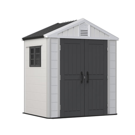 EAST OAK Outdoor Storage Shed, 7×4×8.2 FT Waterproof Resin Tool Shed with Window, 152Cu.ft Outside House Shed for Garden, Patio, Lawn Mower, Bikes EAST OAK