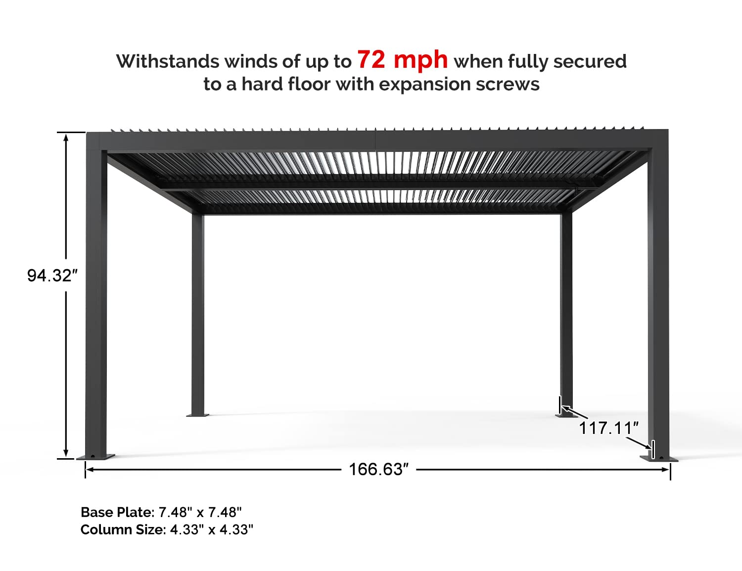 PURPLE LEAF Louvered Pergola 10' x 14' Outdoor Aluminum Pergola with Adjustable Roof for Deck Backyard Garden Grey Hardtop Gazebo - WoodArtSupply