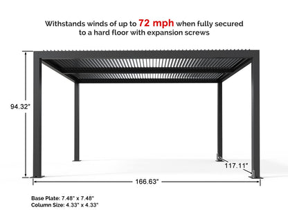 PURPLE LEAF Louvered Pergola 10' x 14' Outdoor Aluminum Pergola with Adjustable Roof for Deck Backyard Garden Grey Hardtop Gazebo - WoodArtSupply