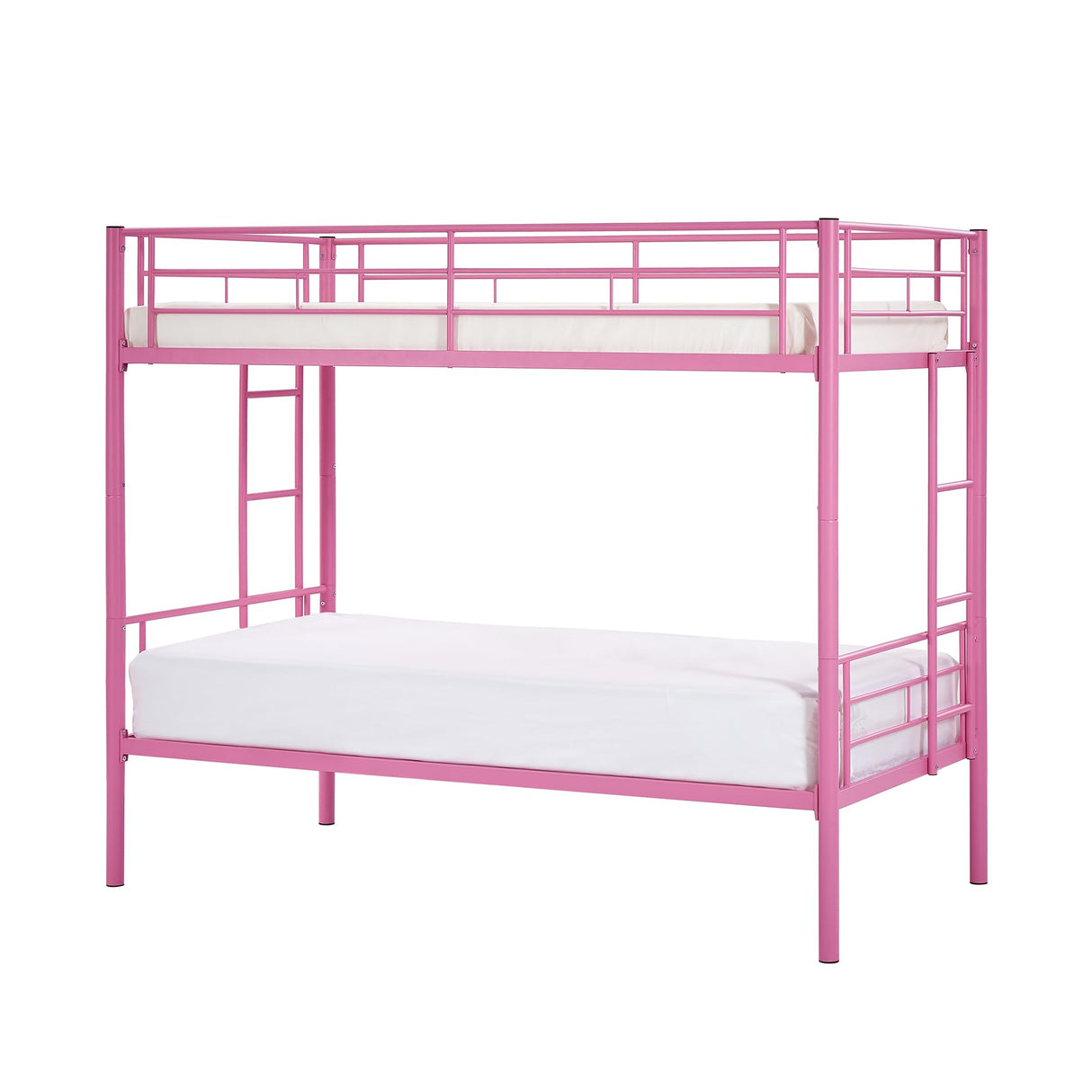 VECELO Twin Over Twin Bunk Bed with Built-in Ladder and Safety Guardrail, Heavy Duty Metal Bunkbeds, Space Saving, No Box Spring, Pink VECELO