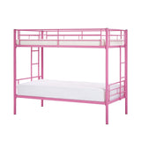 VECELO Twin Over Twin Bunk Bed with Built-in Ladder and Safety Guardrail, Heavy Duty Metal Bunkbeds, Space Saving, No Box Spring, Pink VECELO