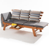 IDZO Amelie Outdoor Daybed Sofa: 750lbs Max Weight Support, Sleeper Chair with Armrest, Coffee Tray, 3 Pillows, FSC Wood, Gray, Ideal for Outdoor Couch IDZO