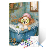 Relaxing Spa Dog Paint by Number for Adults Beginner and Kids Funny Cute Puppy Bubble Bath Paint by Number Kit on Canvas Pictures for Home Wall Decoration Drawings Gifts 16x20 Inch (Frameless) Aihonmin