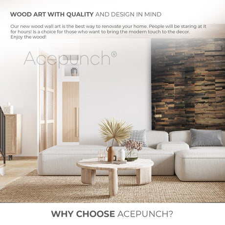 Acepunch 6 Finland 3D Wooden Wall Art Panel Home Decorative Sound Absorbing Dampening Tile Soundproofing Acoustic Music Insulator Noise reduction Office Studio Room Rustic Vintage 12 x 12 in AP1237 Acepunch