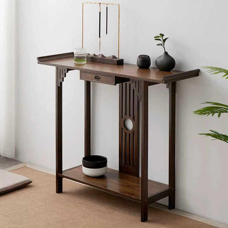 Gdrasuya10 Japanese Style Walnut Bamboo Console Table – Vintage Entryway Sofa Table with Drawer (40 inch) Gdrasuya10