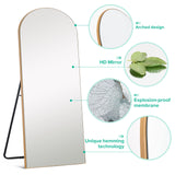PexFix Arched Full Length Mirror 65''x22'' Arched Wall Mirror Floor Mirror with Stand Full Body Mirror with Gold Wood Frame PexFix