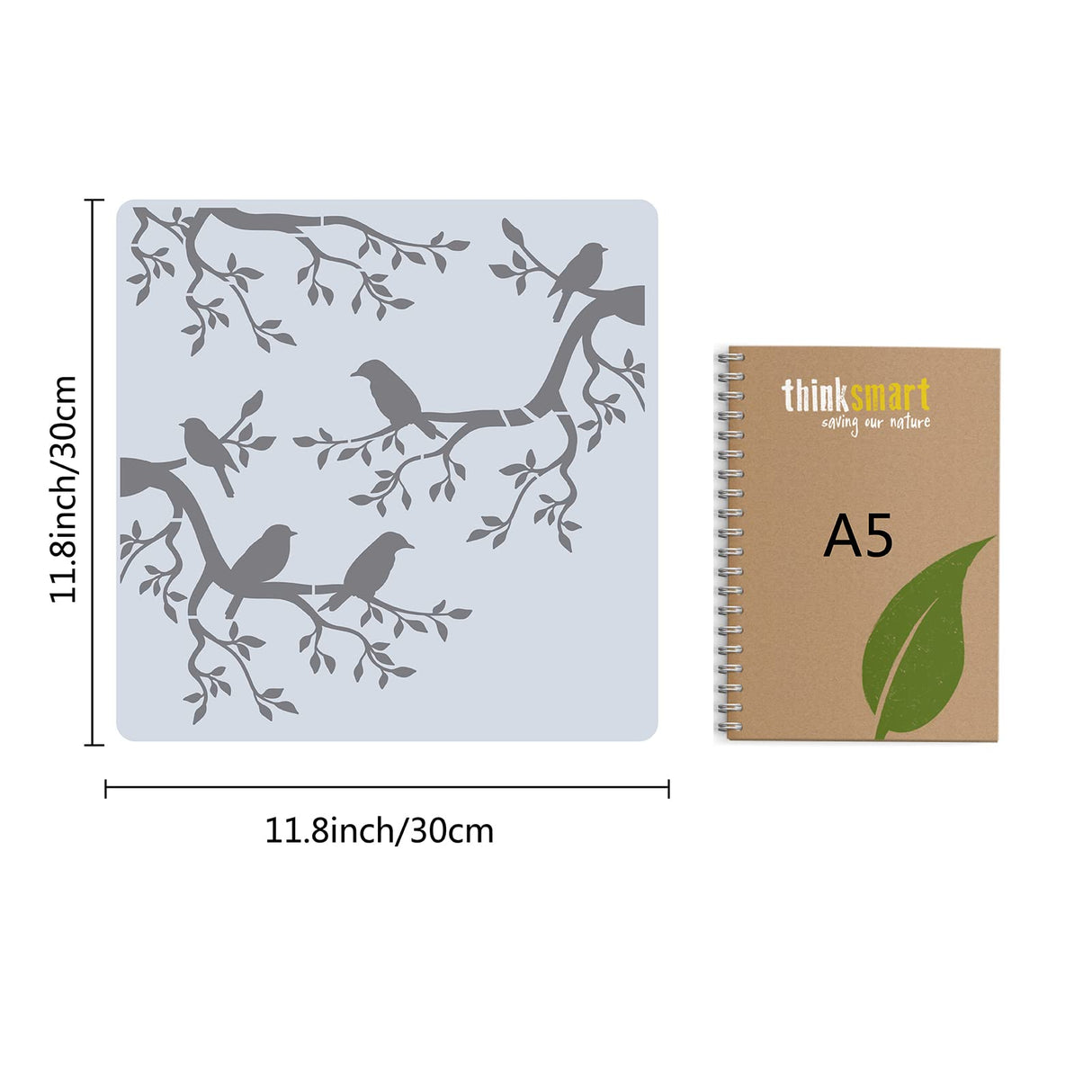 GORGECRAFT Tree Stencil Template Bird Large 11.8x11.8 Inch Reusable Birds on Tree Stencil Leaf Silhouette Sign Home Decor Hummingbird Template for Painting on Wood Wall Scrapbook Card Floor Drawing GORGECRAFT