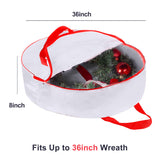 36" Christmas Wreath Storage Container Bag - Christmas Extra Large Garland Wreath Storage Container - Reinforced Wide Heavy Duty Handle & Double Sleek Zipper - Protect Your Party Decorations- White TQS