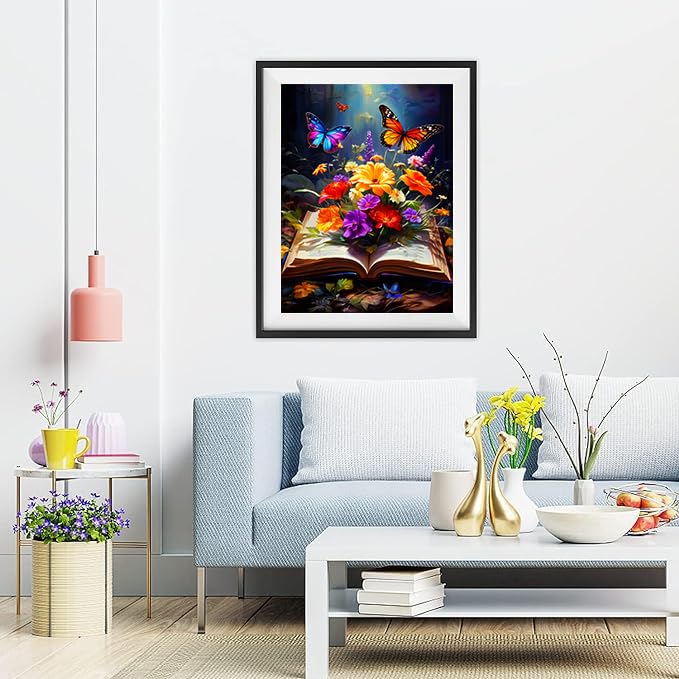 Flowers Diamond Painting Kits for Adults - 5D Butterfly Diamond Art Kits for Beginners, DIY Round Diamond Painting Flowers Art Crafts, are Great for Decorating Home Walls and Holiday Gifts 12X16Inch Xylogist