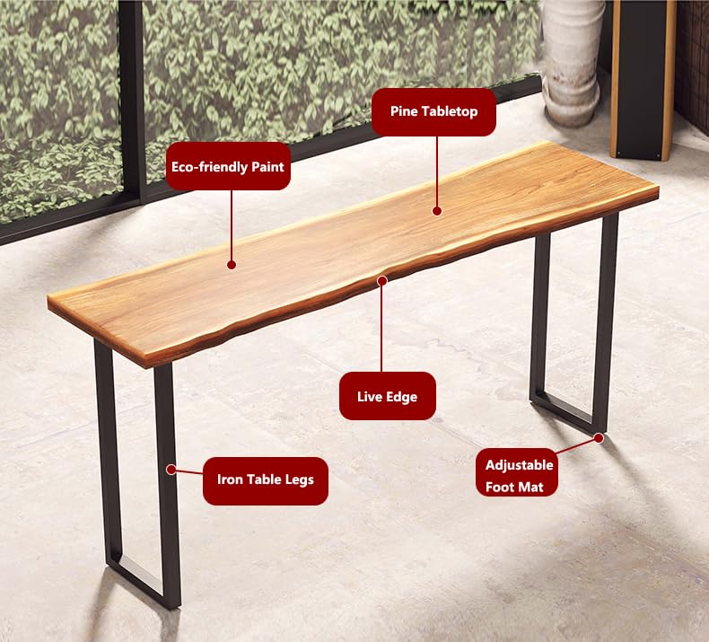 AUQMTAIN Farmhouse Bar Table, Live Edge Solid Wood Bar Height Pub Table, Industrial Rectangular High Top Kitchen & Dining Tables with Sturdy Metal Legs-Table Only (39.3" L x 17.7" W x 41.3" H) AUQMTAIN