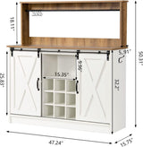 4ever2buy Farmhouse Coffee Bar Cabinet with Hutch, 47 Inch Buffet Cabinet with Storage, White Wine Bar with 9 Wine Racks and 6 Hooks, Coffee Bar Table with Adjustable Shelves for Living Dining Room 4ever2buy