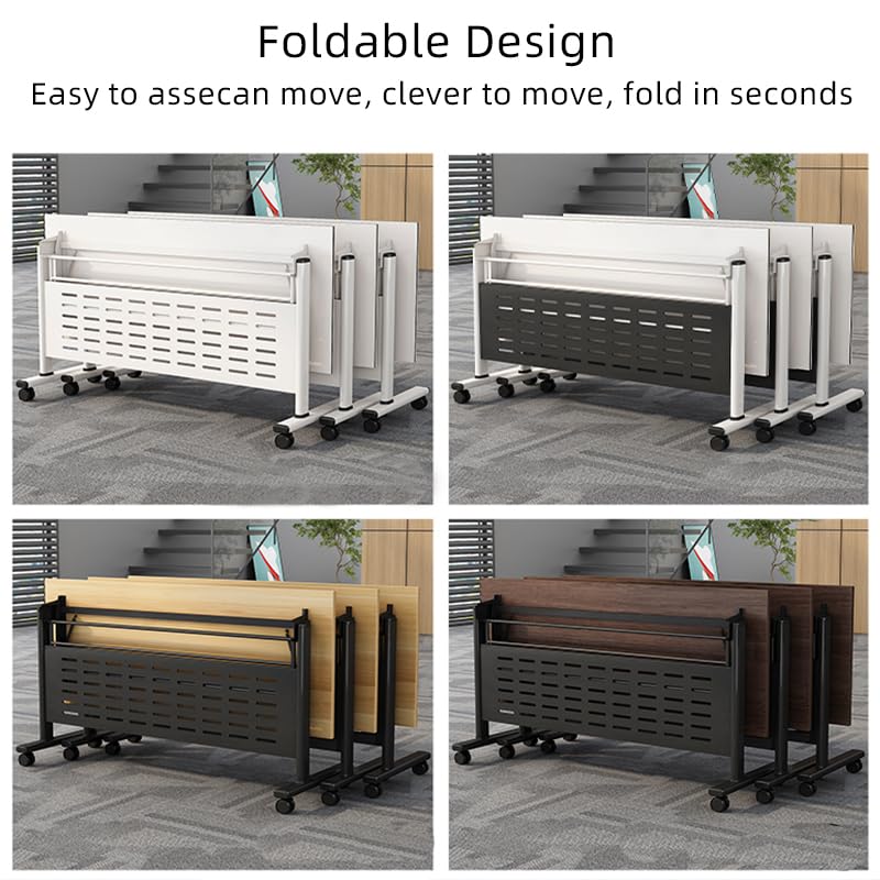 Oppiiwee Folding Conference Room Table, Mobile Training Table with Wheels, Flip Top Rolling Seminar Meeting Table for Office,Meeting Room,classr (Yellow, 55×16×30in) Oppiiwee