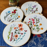 Huacan Embroidery Kits for Adults Beginner - 4 Pcs Floral Pattern Stitching Printed Bouquet DIY Sewing Kit 7.9 x 7.9 Inch (Bouquet 3)