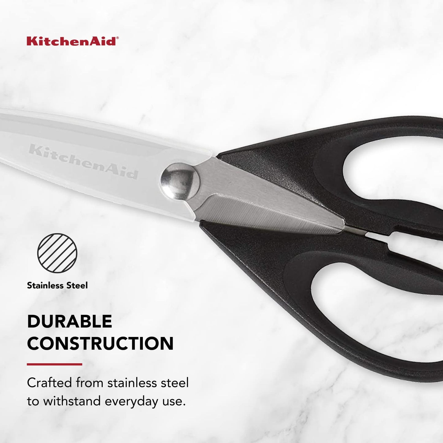 KitchenAid All Purpose Kitchen Shears with Protective Sheath Durable Stainless Steel Scissors, Dishwasher Safe, Soft Grip Comfort Handle, 8.72 Inch, Black