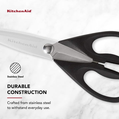 KitchenAid All Purpose Kitchen Shears with Protective Sheath Durable Stainless Steel Scissors, Dishwasher Safe, Soft Grip Comfort Handle, 8.72 Inch, Black