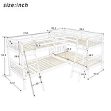 Four Bed, Twin Over Twin L-Shaped Bunk Bed with 2 Ladders, Wooden Corner Bunk Beds for 4 Person, Quad Bunk Bed with Angle Ladder and Guardrail for Children Teens Adults, No Box Spring Needed,White TRIPLE TREE
