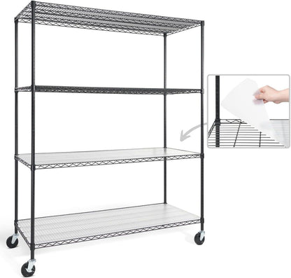 CAPHAUS NSF Commercial Grade Heavy Duty Wire Shelving w/Wheels, Leveling Feet & Liners, Storage Metal Shelf, Garage Shelving Storage, Utility Wire Rack Storage Shelves, w/Liner, 60 x 24 x 76 4-Tier