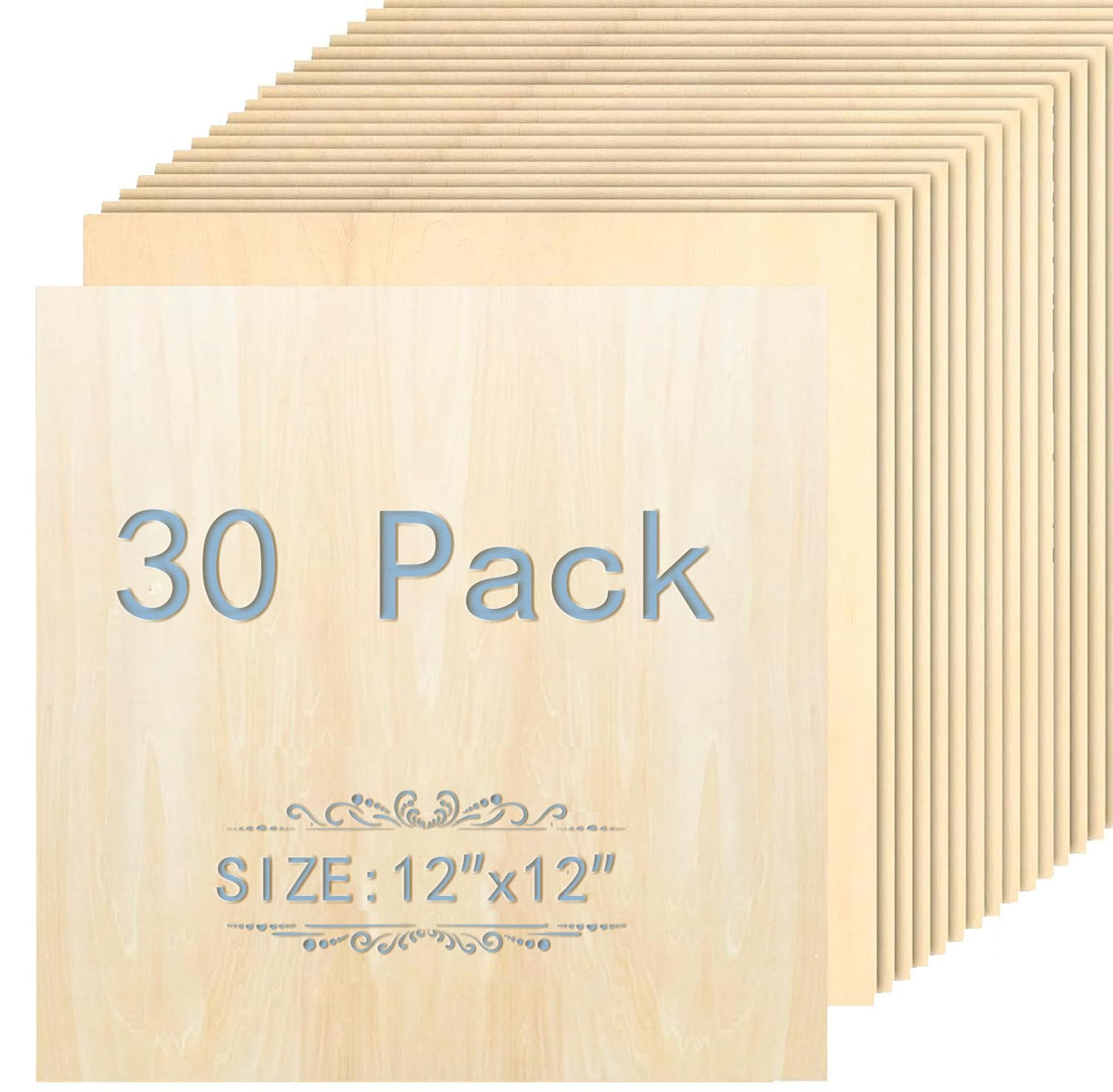 Cassny Unfinished Wood Pieces,30 Pack Basswood Sheets 1/16,Basswood Plywood Wood Sheets for Crafts,Perfect for Painting,Drawing,Laser,Wood Engraving,Wood Burning and CNC Cutting (12 x 12 inch-1.5mm) Cassny