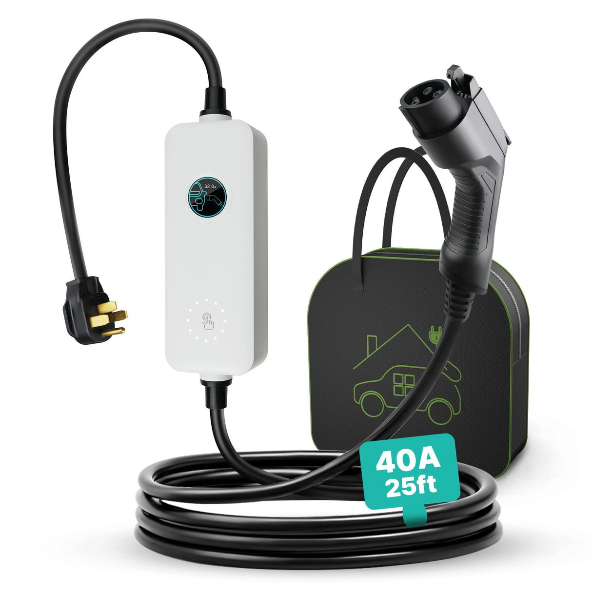 Morec 40A Level 2 EV Charger, Portable Electric Car Charger with 25FT Charging Cable, 220V-240V NEMA 14-50 Plug, EV Home Charging Station for All SAE J1772 Cars Morec