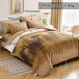WONGS BEDDING Brown Comforter Set Queen,7 Pieces Bed in a Bag Abstract Art Gradient Comforter Soft Microfiber Bedding Set -1 Comforter, 1 Flat Sheet, 1 Fitted Sheet, 2 Pillow Shams,2 Pillowcases WONGS BEDDING