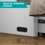 BALUS Queen Murphy Bed, Chest Murphy Beds with USB Chariging Station & Storage Drawer, Wooden Cabinet Beds with Tri Fold Mattress, Queen Hidden Bed for Living Room/Bedroom -White BALUS