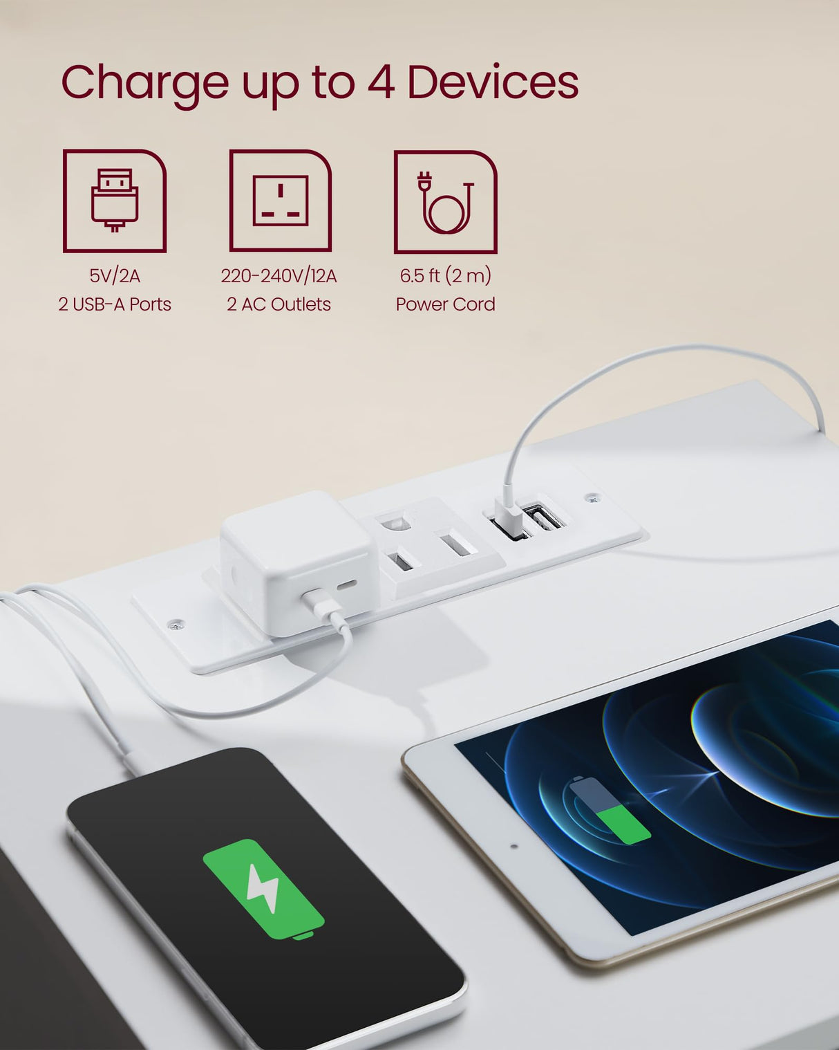 VASAGLE Nightstands with Charging Station, Set of 2, AC Outlets and USB Ports, Bedside Tables, Side Tables with 3 Drawers, Modern Style, 13.8 x 15.7 x 23.2 Inches, Cloud White ULET731W16 VASAGLE